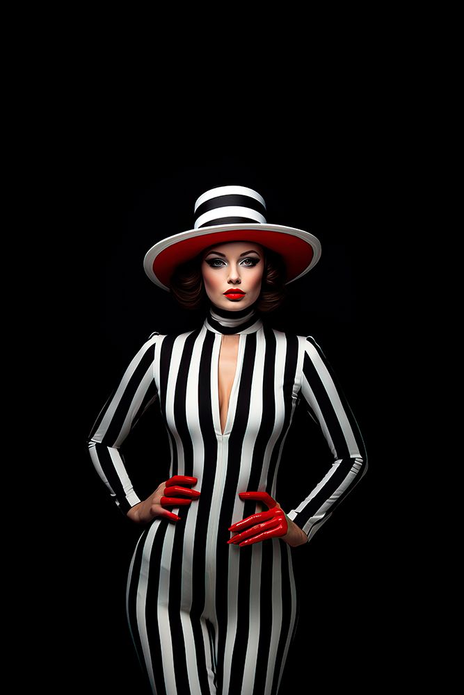 Female fashion model in black, white, and red. AI Generated. art print by Jaynes Gallery for $57.95 CAD
