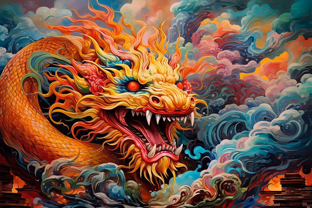Japanese dragon. AI Generated. art print by Jaynes Gallery for $57.95 CAD