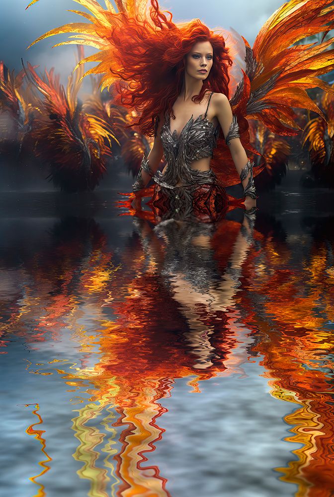 Mythical female redhead reflecting in water. AI Generated. art print by Jaynes Gallery for $57.95 CAD