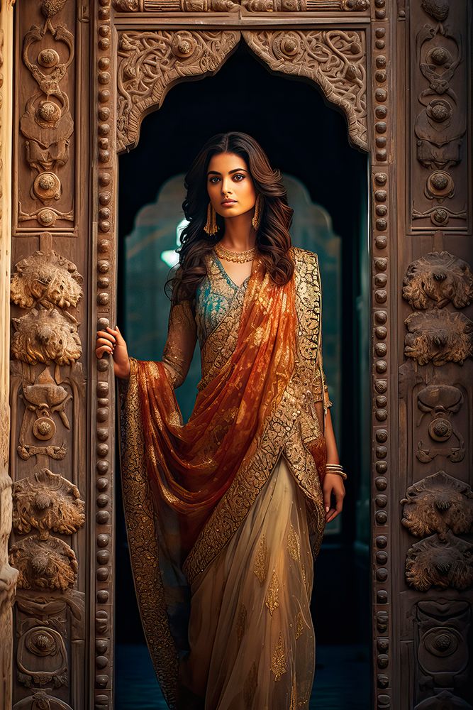 Female Indian model in sari. AI Generated. art print by Jaynes Gallery for $57.95 CAD