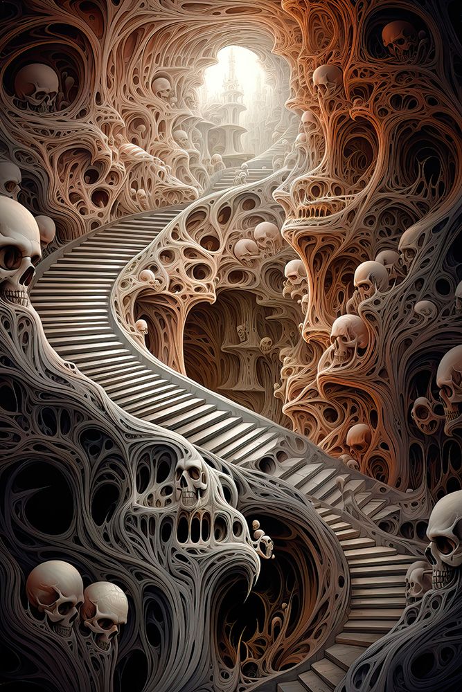 Fantasy of stairway and human skulls. AI Generated. art print by Jaynes Gallery for $57.95 CAD