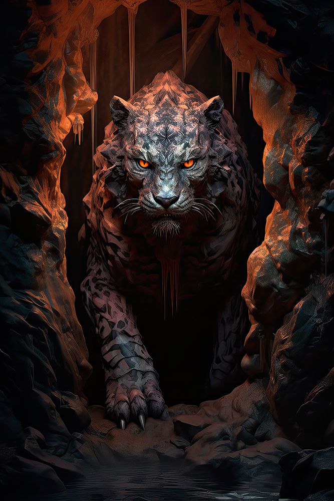 Close-up of fierce feline cryptid creature. AI Generated. art print by Jaynes Gallery for $57.95 CAD