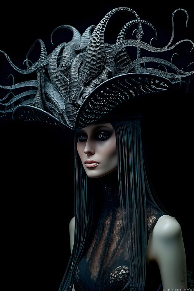 Woman in futuristic fashion hat. AI Generated. art print by Jaynes Gallery for $57.95 CAD