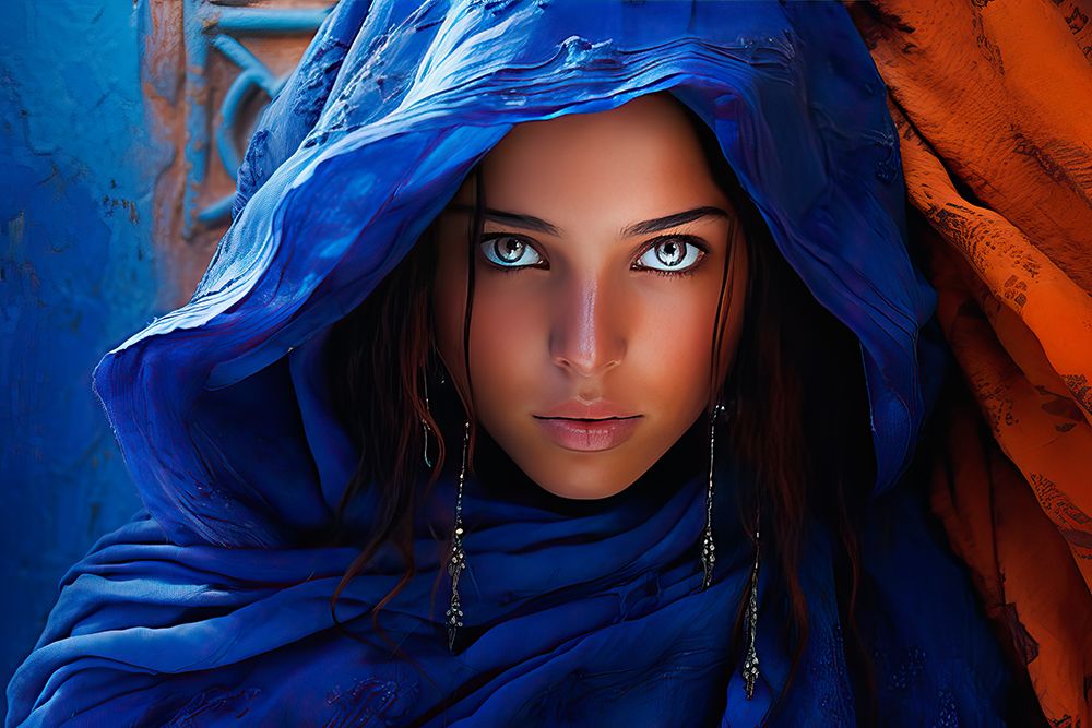 Close-up face of Moroccan woman. AI Generated. art print by Jaynes Gallery for $57.95 CAD