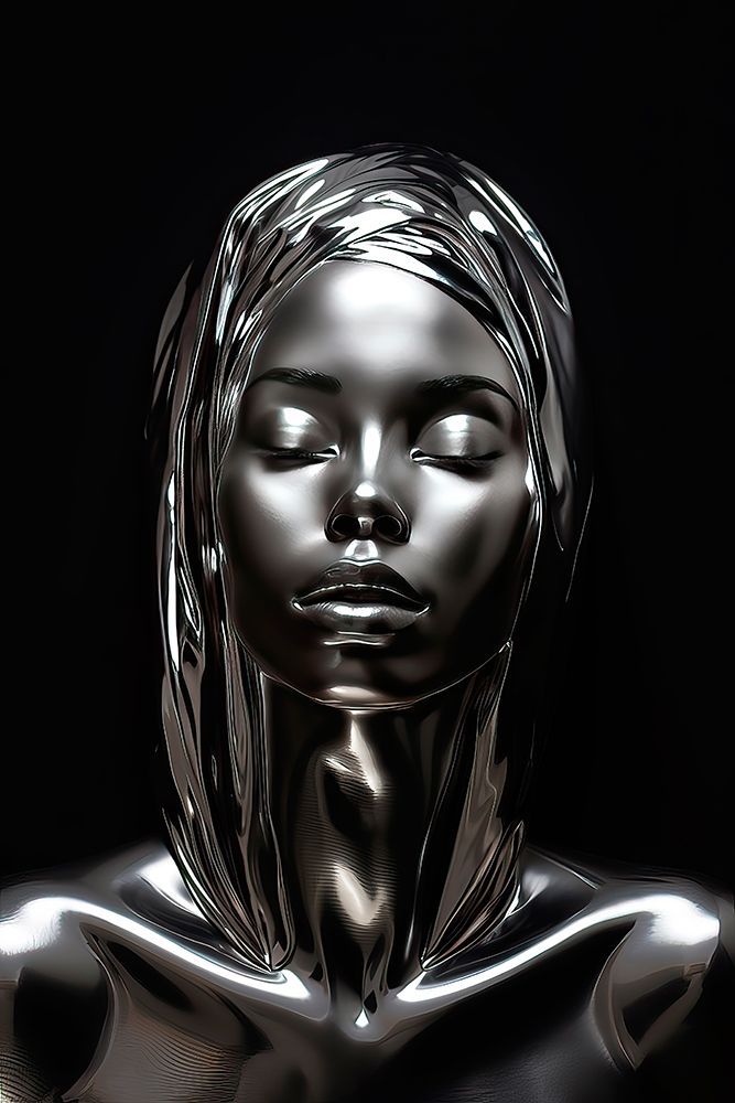 Female model in silver metal. AI Generated. art print by Jaynes Gallery for $57.95 CAD
