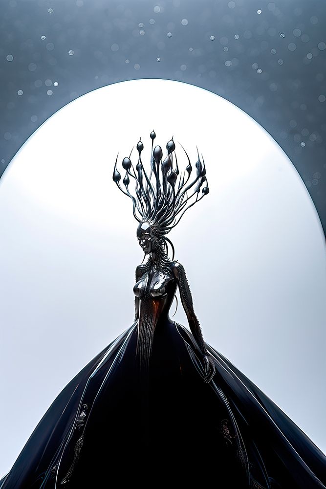Fantasy of alien queen covered in ferrofluid. AI Generated. art print by Jaynes Gallery for $57.95 CAD