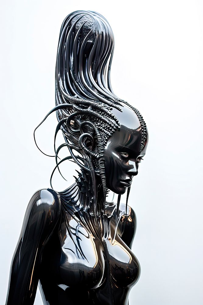 Alien woman covered in ferrofluid. AI Generated. art print by Jaynes Gallery for $57.95 CAD