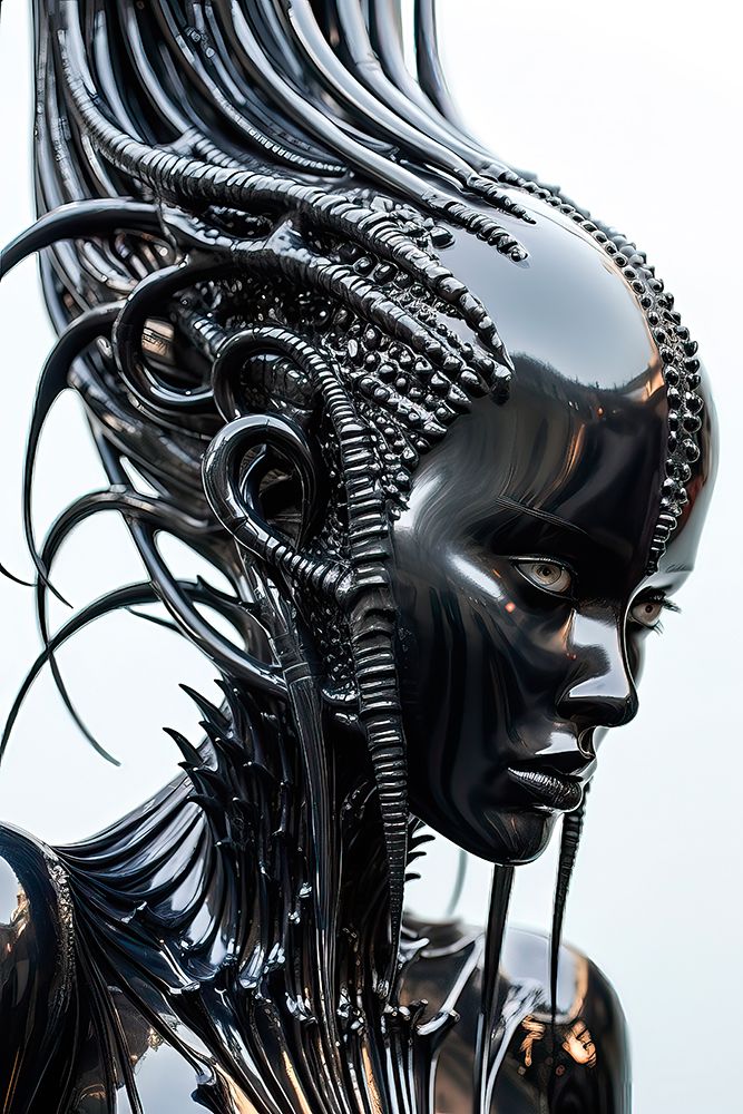 Alien woman covered in ferrofluid. AI Generated. art print by Jaynes Gallery for $57.95 CAD