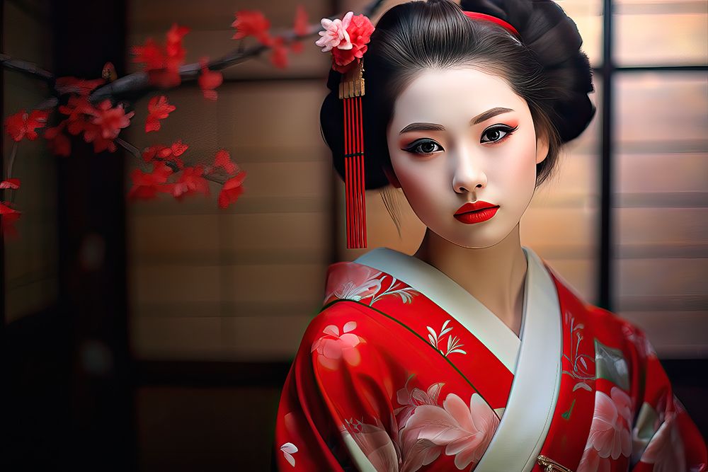 Japanese geisha woman artist in kimono. AI Generated. art print by Jaynes Gallery for $57.95 CAD