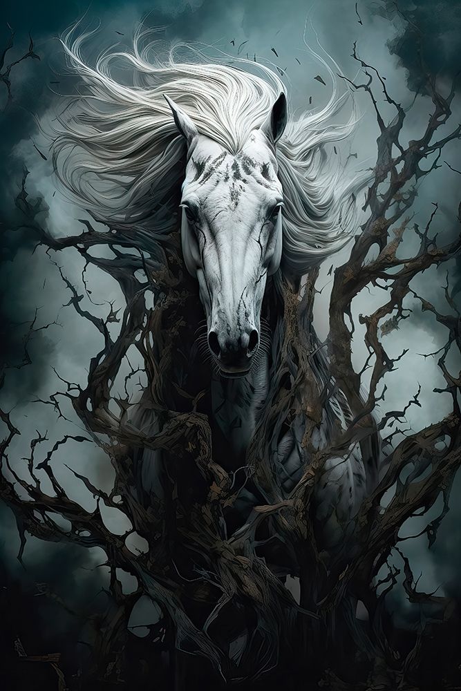 Fantasy of horse charging through forest. AI Generated. art print by Jaynes Gallery for $57.95 CAD