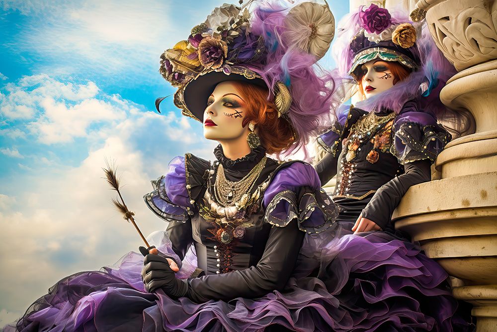 Two women in Venice Carnival costumes. AI Generated. art print by Jaynes Gallery for $57.95 CAD