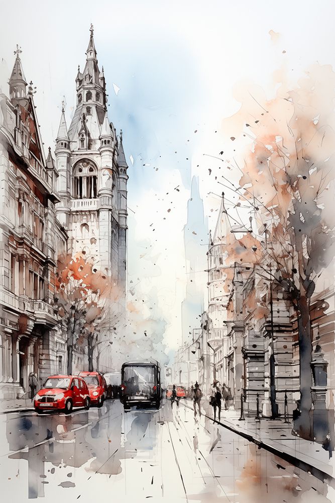 European city streetscape.  (AI Generated) art print by Fred Lord for $57.95 CAD