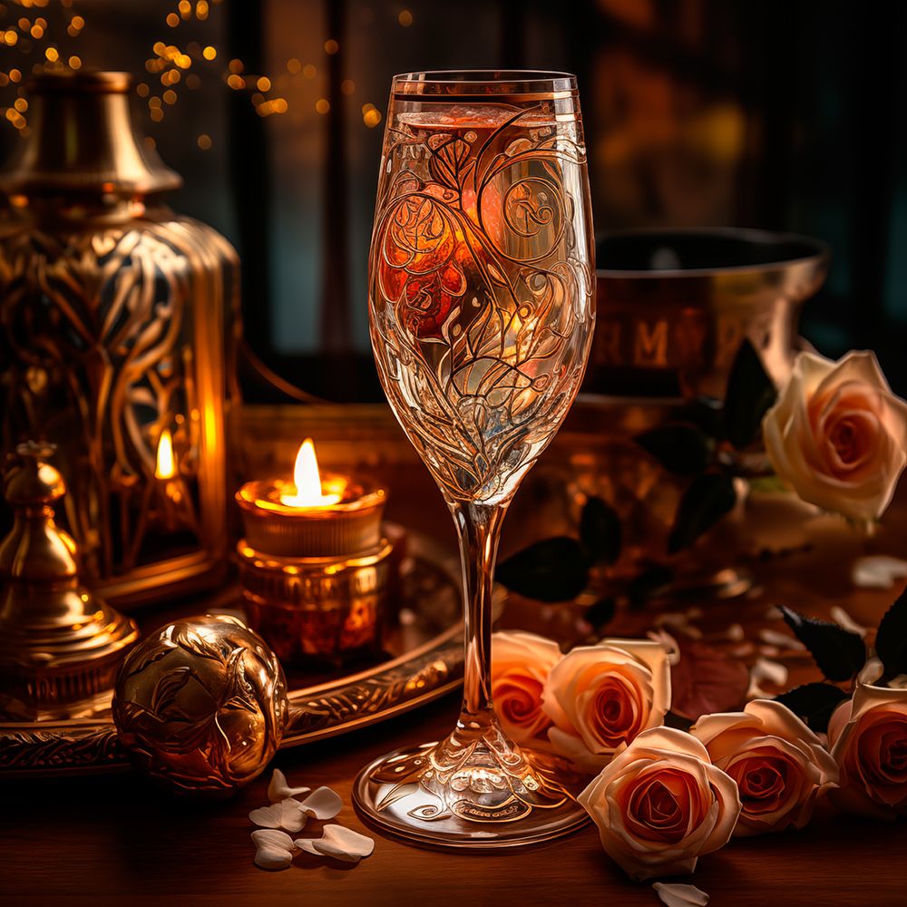 Full wine glass on table. Art Nouveau style. (AI Generated) art print by Fred Lord for $57.95 CAD