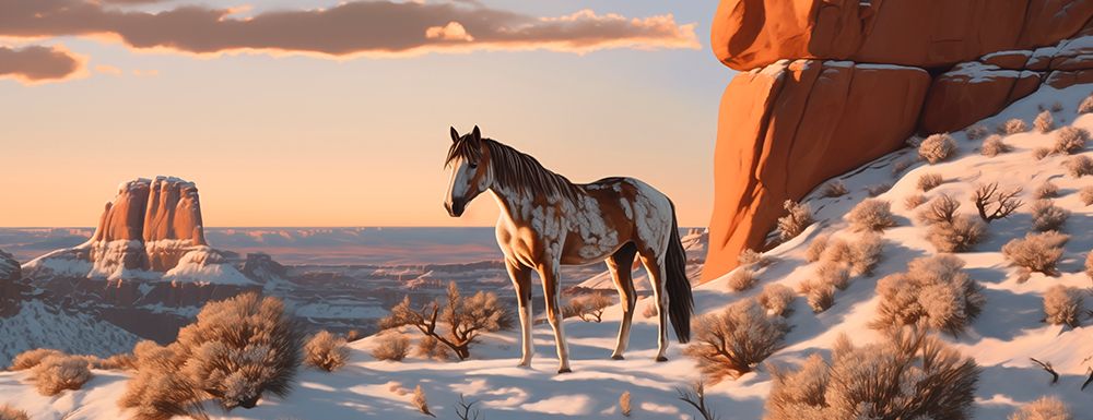 Horse and desert formations.  (AI Generated) art print by Fred Lord for $57.95 CAD
