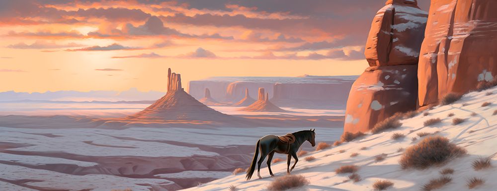 Horse and desert formations.  (AI Generated) art print by Fred Lord for $57.95 CAD