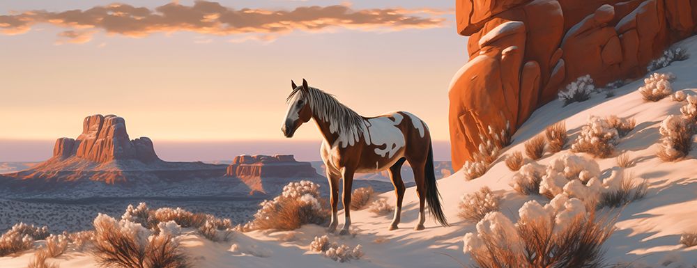 Horse and desert formations.  (AI Generated) art print by Fred Lord for $57.95 CAD