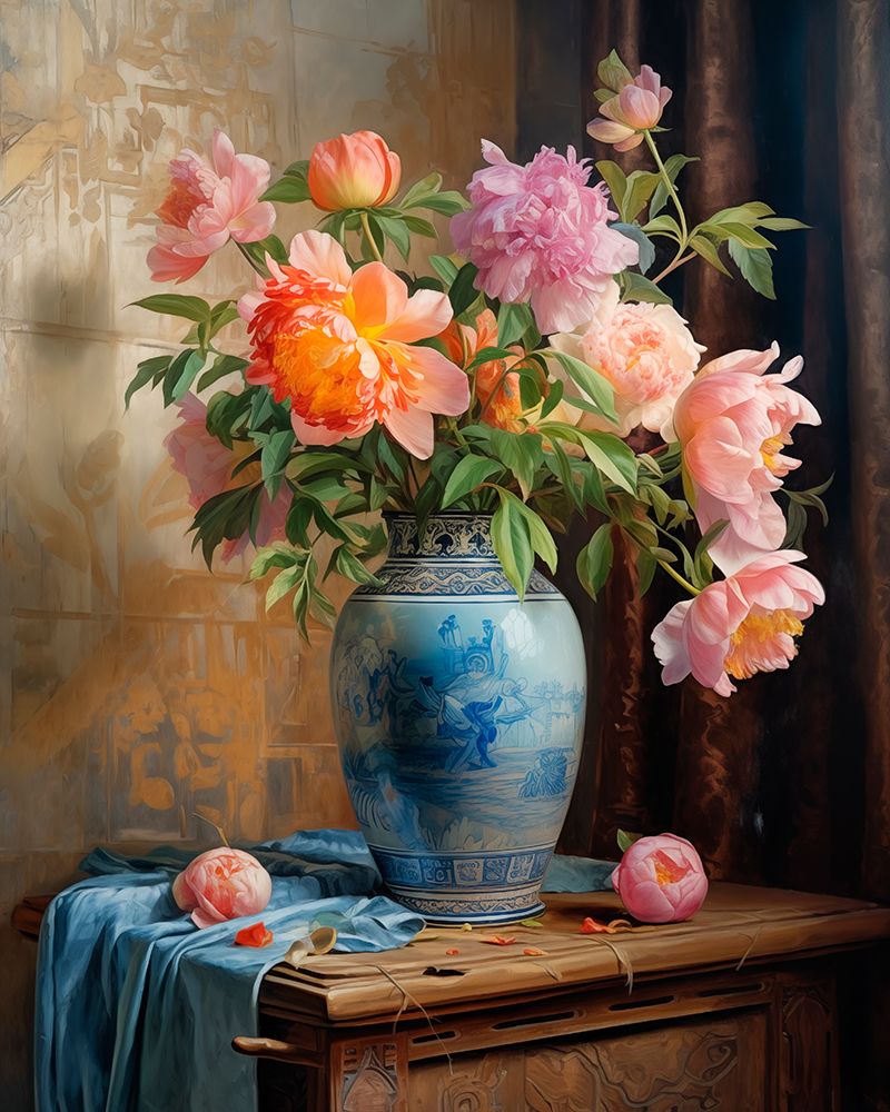Peonies in porcelain vase.  (AI Generated) art print by Fred Lord for $57.95 CAD