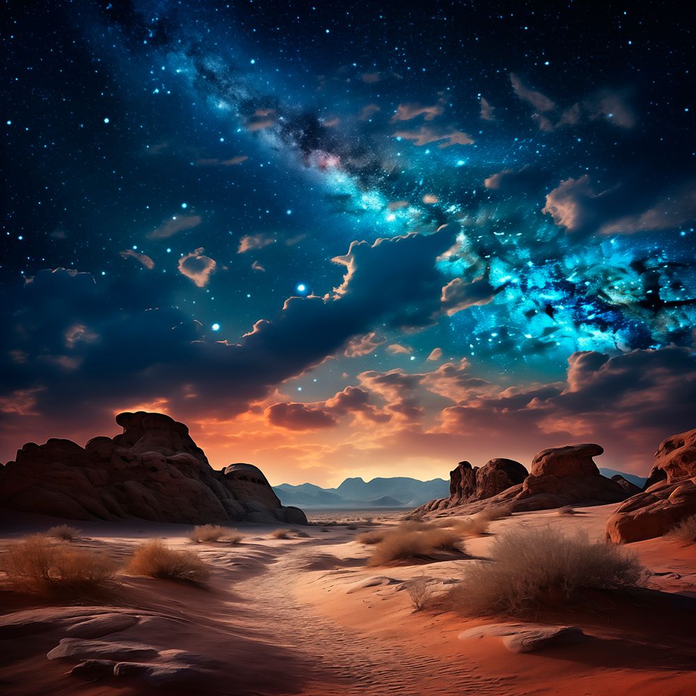Sky and desert landscape. (AI Generated) art print by Fred Lord for $57.95 CAD