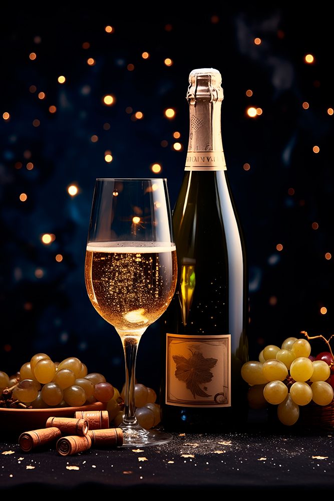 Sparkling wine glass and bottle. (AI Generated) art print by Fred Lord for $57.95 CAD