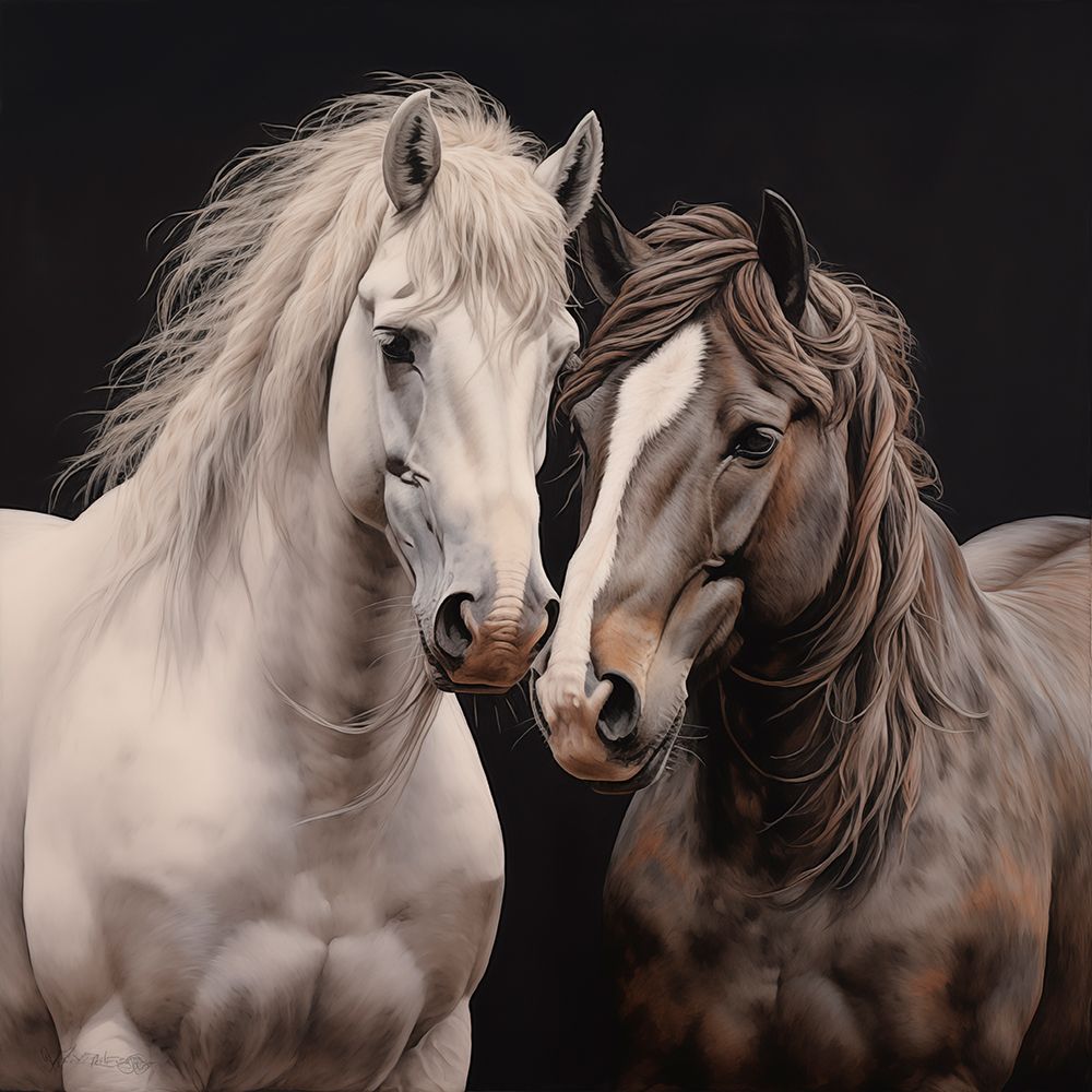 Two horses close-up.  (AI Generated) art print by Fred Lord for $57.95 CAD