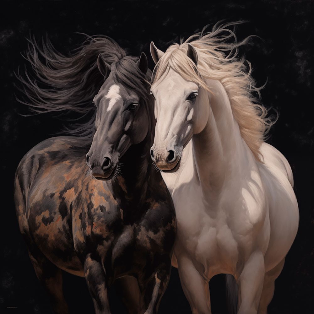 Two horses close-up.  (AI Generated) art print by Fred Lord for $57.95 CAD