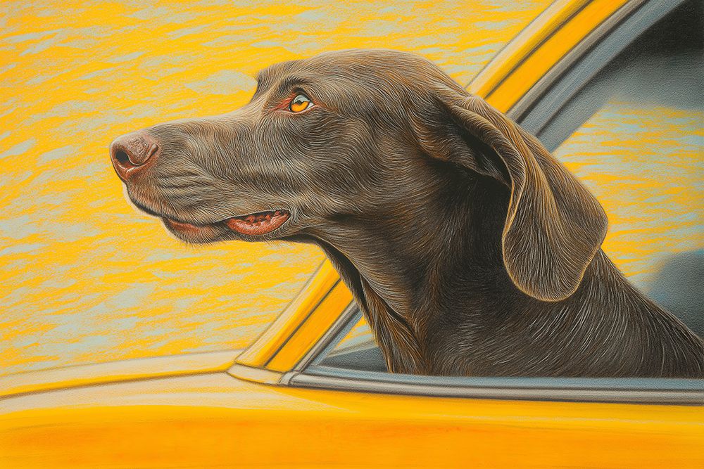 Dog riding with head out car window. (AI Generated) art print by Fred Lord for $57.95 CAD
