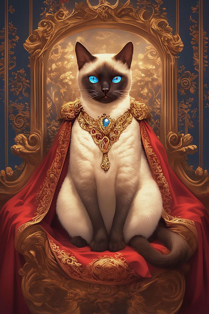 Siamese Cat on Throne.  (AI Generated) art print by Fred Lord for $57.95 CAD