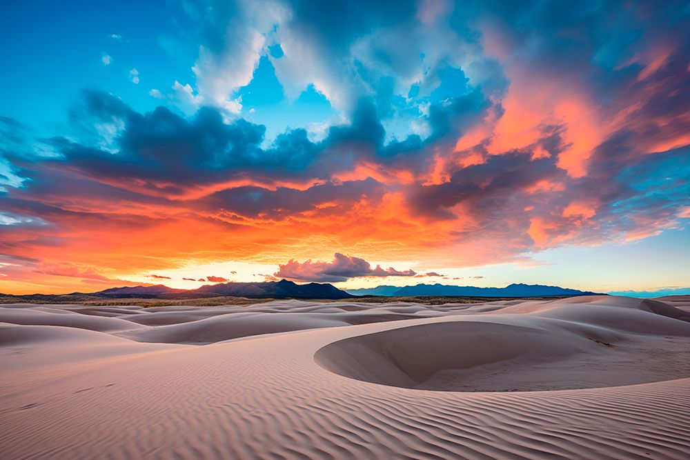 Sandy desert at sunset or sunrise. (AI Generated) art print by Fred Lord for $57.95 CAD