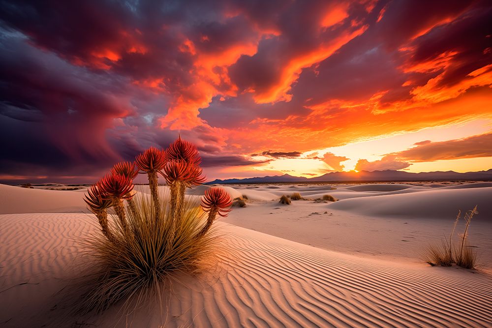 Sandy desert at sunset or sunrise. (AI Generated) art print by Fred Lord for $57.95 CAD