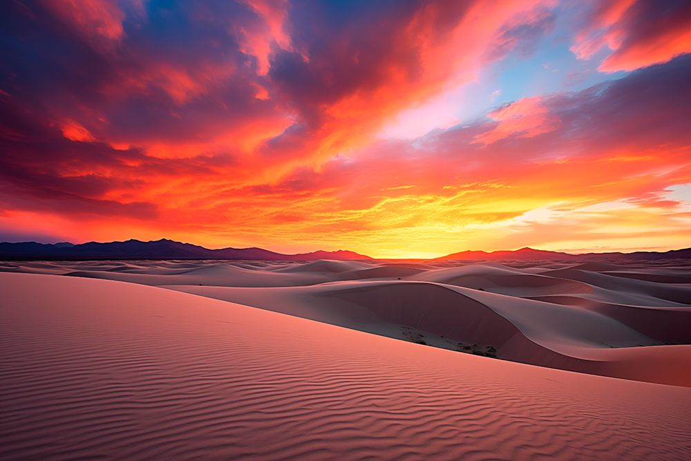 Sandy desert at sunset or sunrise. (AI Generated) art print by Fred Lord for $57.95 CAD