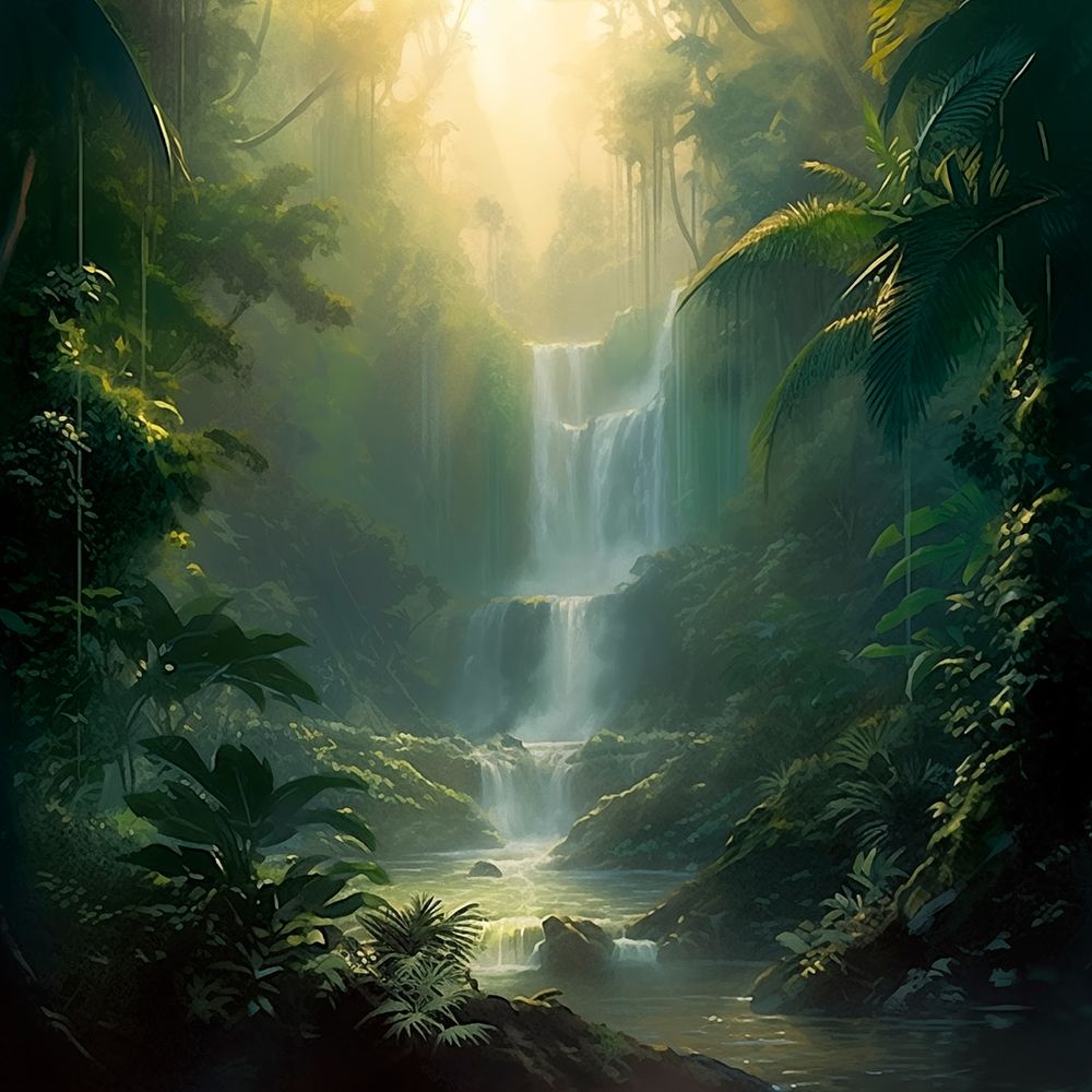 Tropical waterfall cascade and stream landscape art print by Jaynes Gallery for $57.95 CAD