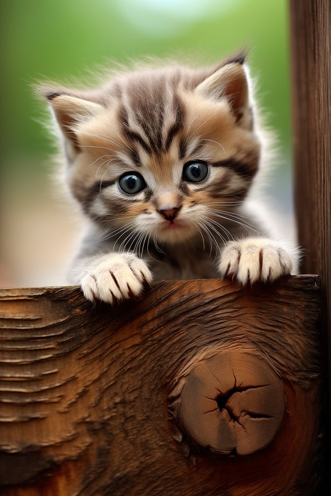 Kitten looking over wood panel art print by Jaynes Gallery for $57.95 CAD