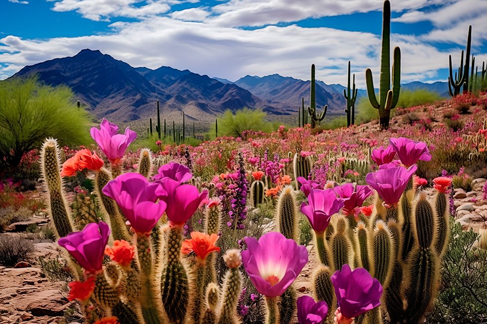 Desert cacti and colorful flowers art print by Jaynes Gallery for $57.95 CAD