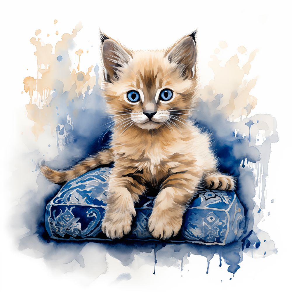 Kitten with blue eyes on cushion art print by Jaynes Gallery for $57.95 CAD