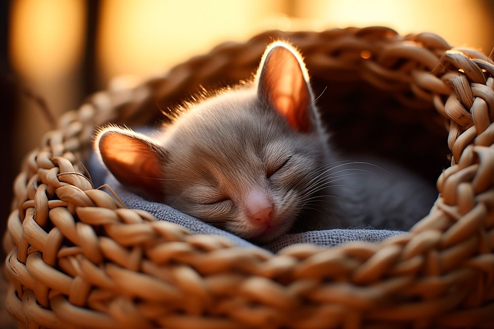 Kitten asleep in basket. (AI Generated.) art print by Jaynes Gallery for $57.95 CAD