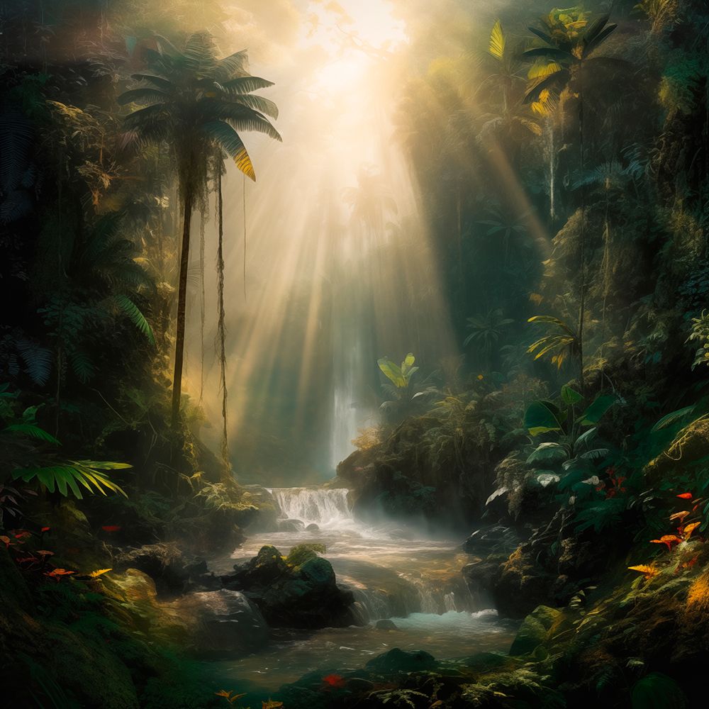 Tropical waterfall and stream landscape art print by Jaynes Gallery for $57.95 CAD