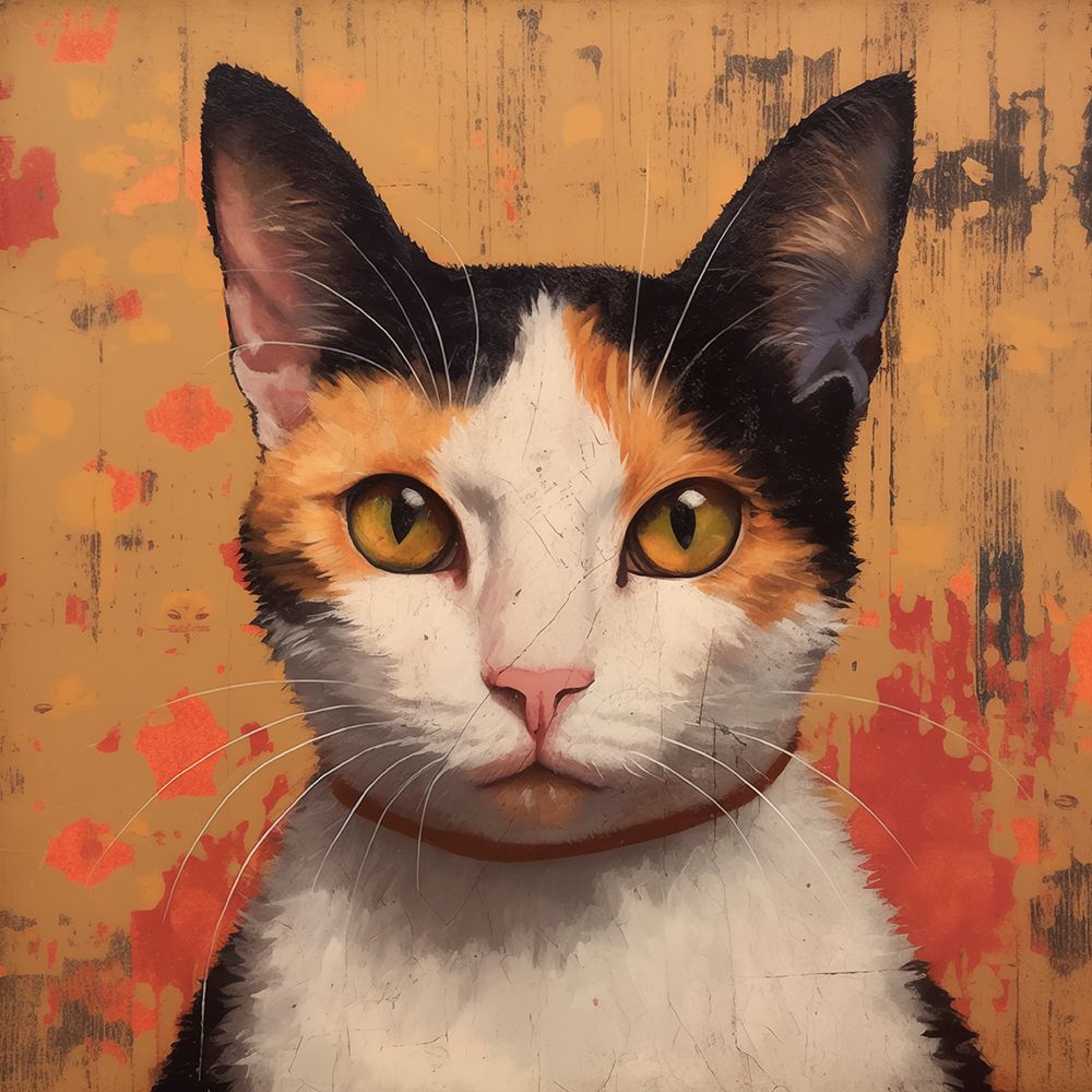 Close-up graphic of calico cat art print by Jaynes Gallery for $57.95 CAD