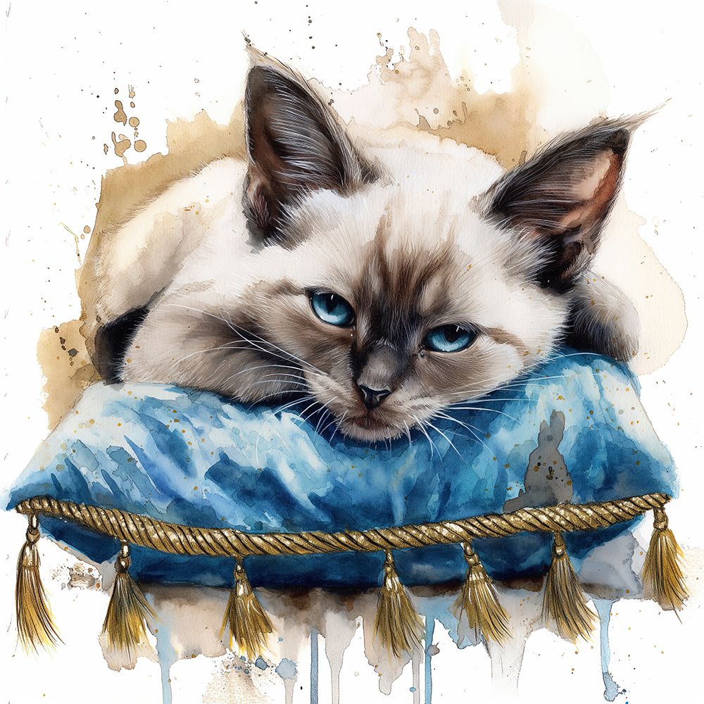 Kitten with blue eyes on cushion art print by Jaynes Gallery for $57.95 CAD