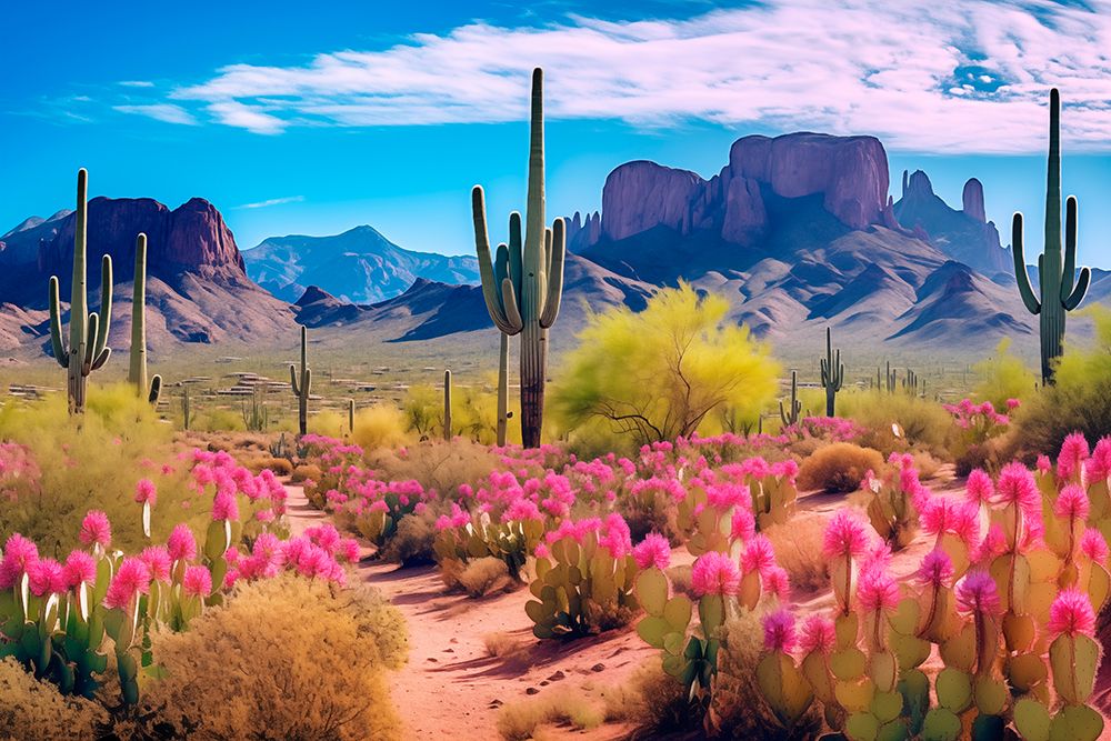 Fantasy of desert cacti and colorful flowers art print by Jaynes Gallery for $57.95 CAD