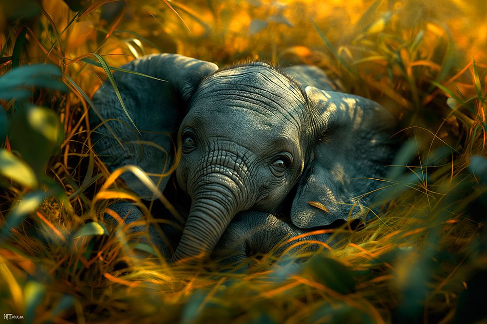 Close-up of baby elephant in vegetation art print by Jaynes Gallery for $57.95 CAD