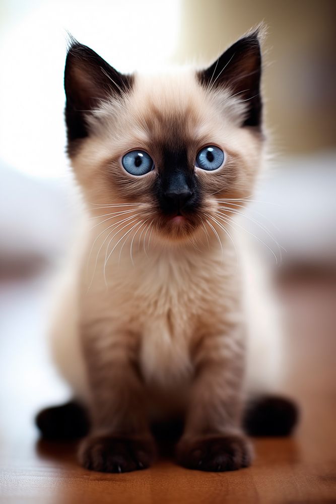 Siamese kitten sitting on table art print by Jaynes Gallery for $57.95 CAD