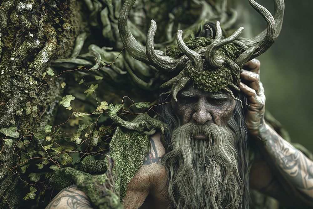 Close-up of man with antler hat and beard art print by Jaynes Gallery for $57.95 CAD