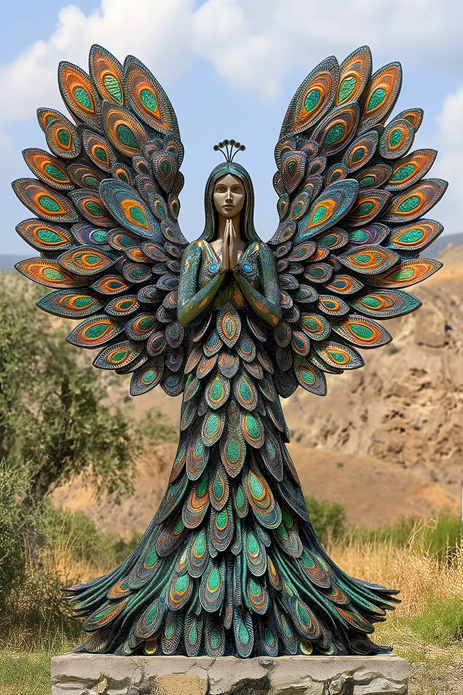 Statue of woman with feather-type wings and dress art print by Jaynes Gallery for $57.95 CAD