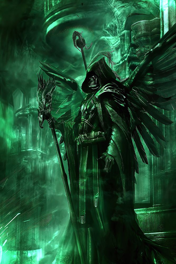Mystical male figure with wings and staff art print by Jaynes Gallery for $57.95 CAD