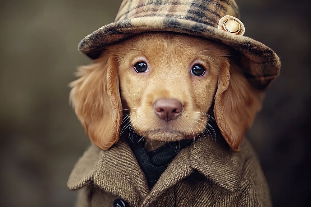 Close-up of dog wearing hat and coat art print by Jaynes Gallery for $57.95 CAD