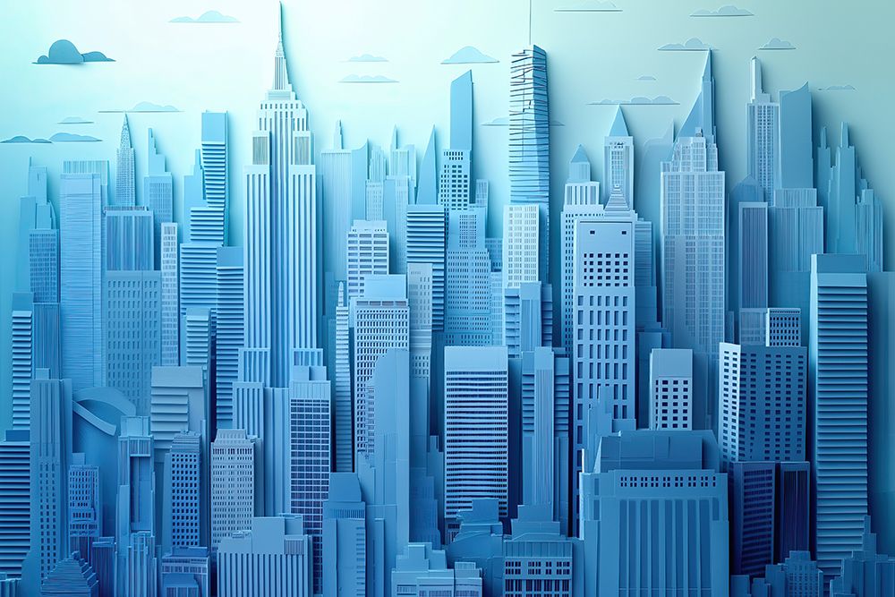 Fantasy blue downtown city landscape art print by Jaynes Gallery for $57.95 CAD