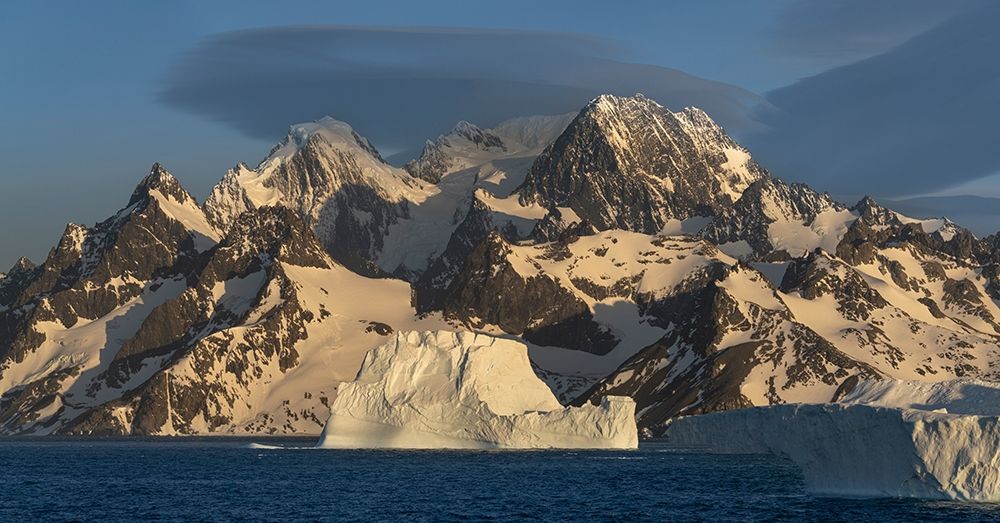 Antarctica-South Georgia Island-Coopers Bay Icebergs and mountains at sunrise art print by Jaynes Gallery for $57.95 CAD