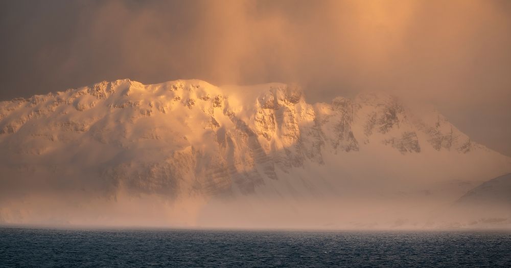 Antarctica-South Georgia Island-Bay of Isles Sunrise panoramic of fog on mountain and ocean art print by Jaynes Gallery for $57.95 CAD