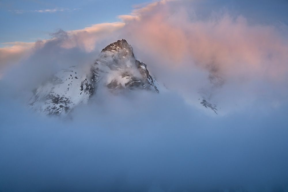 Antarctica-South Georgia Island-Stromness Bay Cloud-covered mountain at sunset art print by Jaynes Gallery for $57.95 CAD