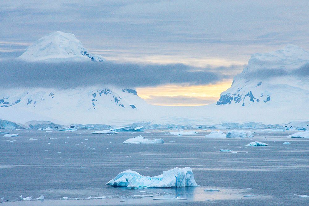 Antarctica. Icebergs and mountains at sunset. art print by Jaynes Gallery for $57.95 CAD
